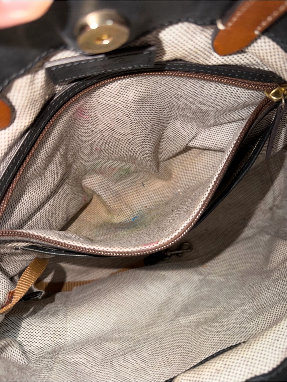 Dooney & Bourke Barlow Black Leather Tote with Brown Trim - Picture 6 of 15